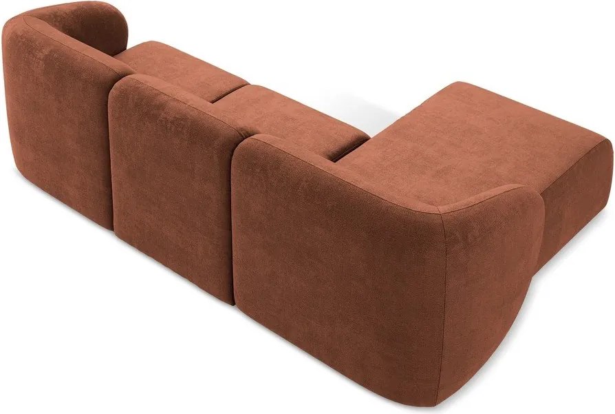 Terrakotta színű zsenília sarokkanapé (bal oldali-heverő résszel) Lani – Makamii