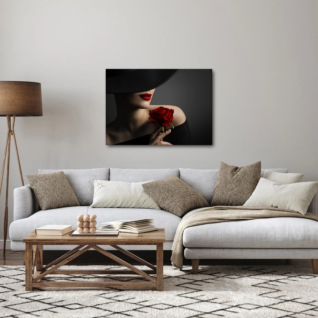 Kép - Nő egy rózsával (70x50 cm)