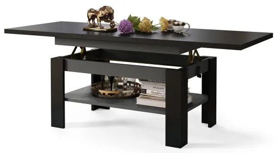 Bővíthető dohányzó/étkezőasztal emelhető asztallappal ROY fekete/antracit