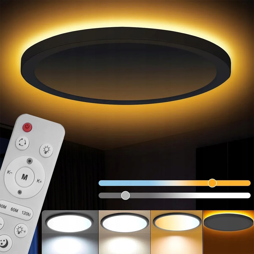 Led mennyezeti lámpa Fényerőszabályozható 29cm Fekete panel Kerek Távirányító Nagy