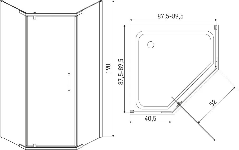 Metro szögletes nyílóajtós zuhanykabin zuhanytálca nélkül