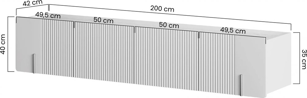 Malmi fali szekrény 200 cm - fekete matt / arany