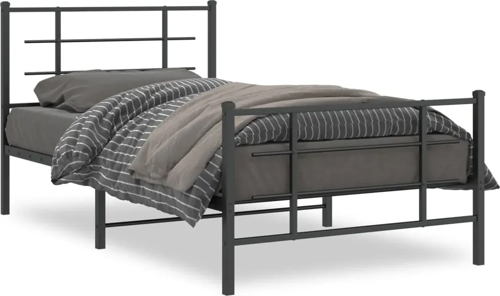 vidaXL fekete fém ágykeret fej- és lábtámlával 100 x 200 cm