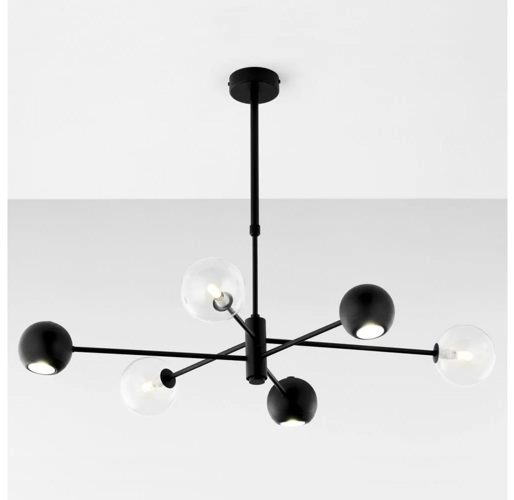 Jupiter 1995 - Csillár rúdon MOKA 3xGU10/10W/230V + 3xG9/10W/230V fekete/átlátszó