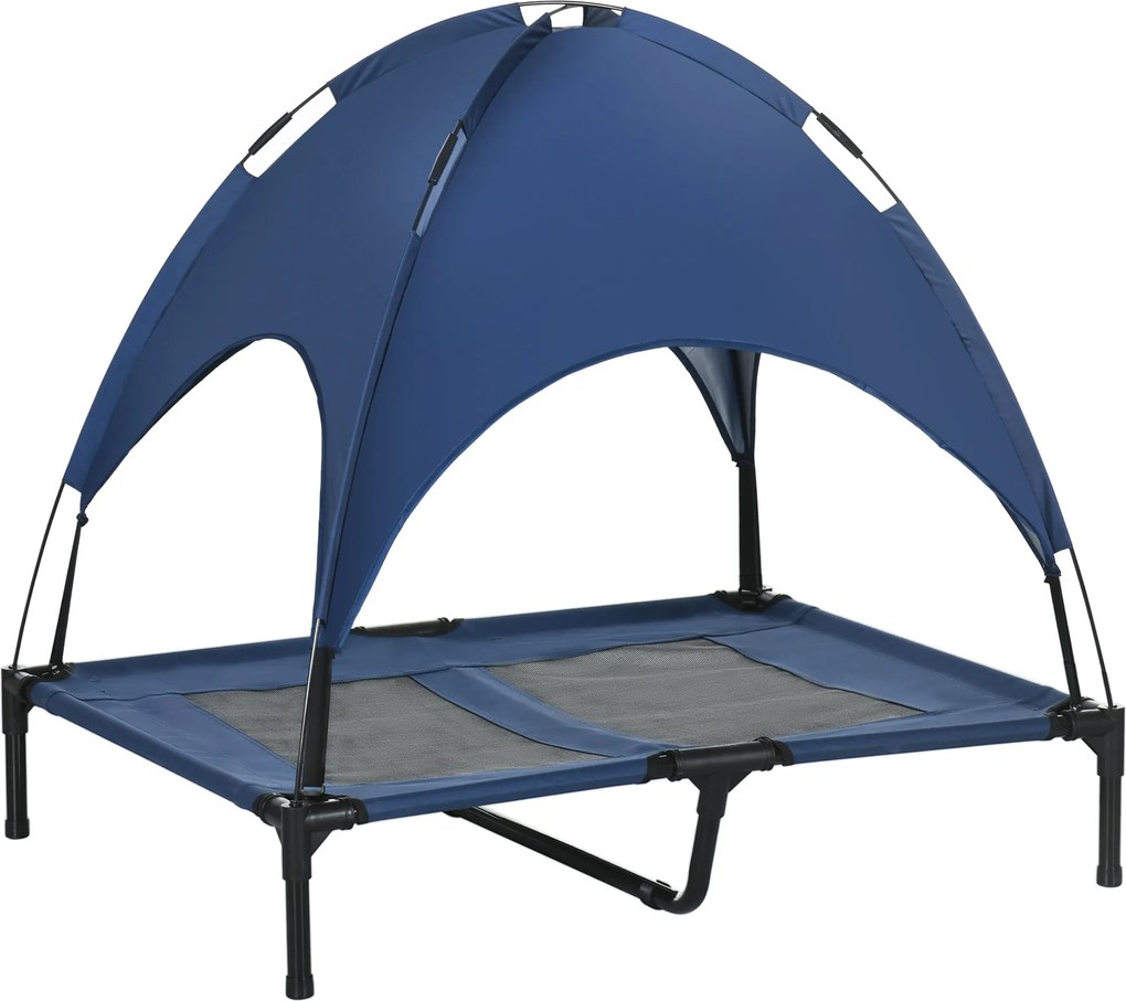 PawHut Magasított Kutyaágy A Tetővel, Kutya Fekhely, Kültéri Kutya Lounge, Lélegző Taft Anyag, Sötét Kék 92 x 76 x 90 cm | Aosom
