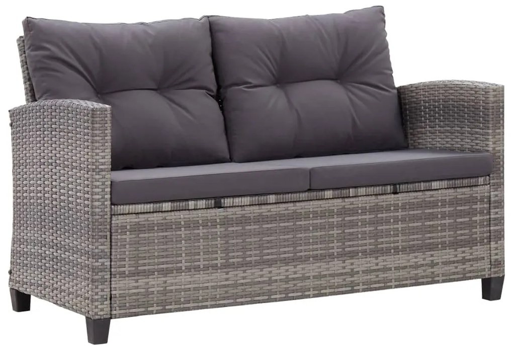 Kétszemélyes szürke polyrattan kerti kanapé párnákkal 124 cm