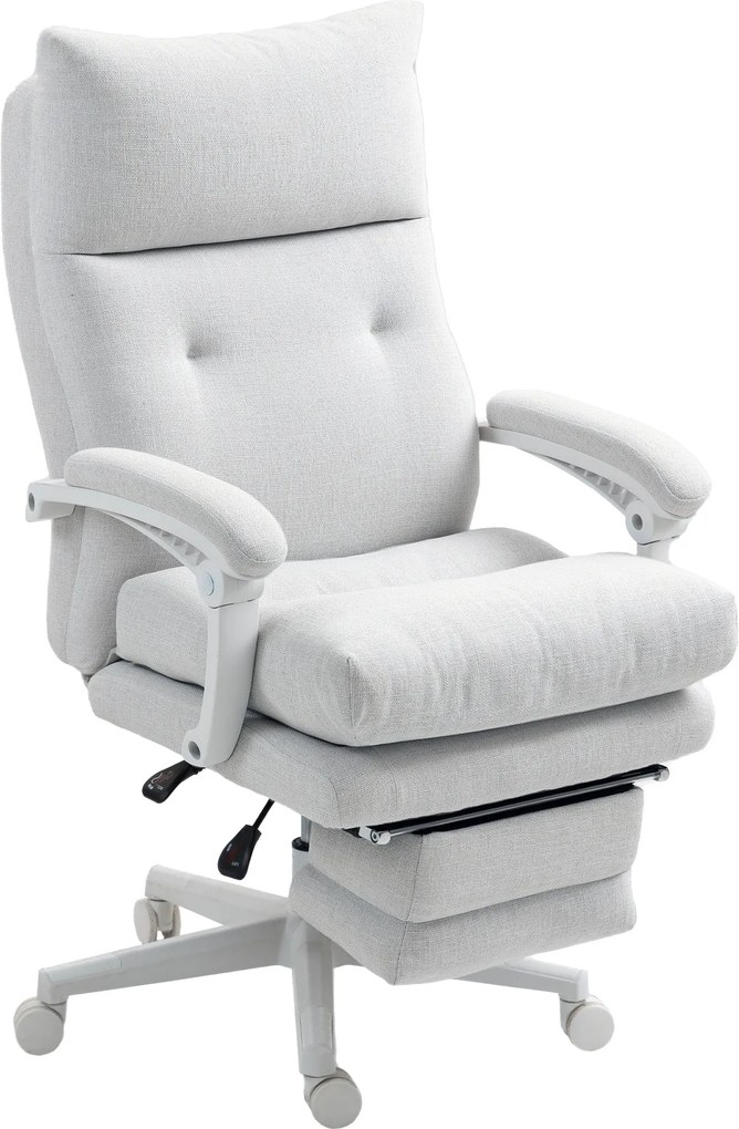 HOMCOM Ergonomikus Irodai Szék Deréktámasszal, Magas Hátfakkal, Lábpihentetővel, Magasságban Állítható Forgószék, Vászonhatású, Párnázott Számítógép S