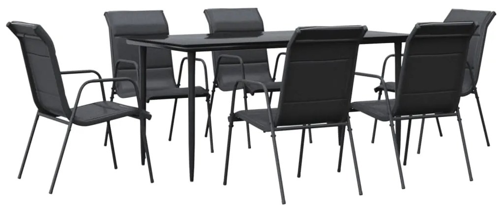 vidaXL 7 részes fekete acél és textilén kerti étkezőgarnitúra