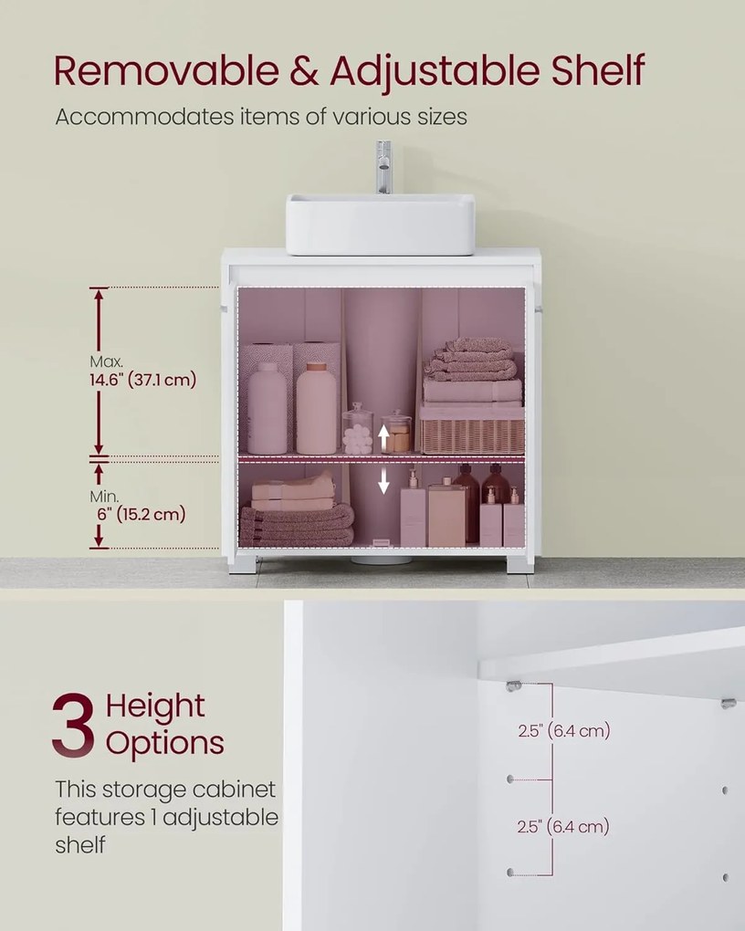 Mosdó alatti fürdőszobai szekrény, 30 x 60 x 60 cm, Felhőfehér