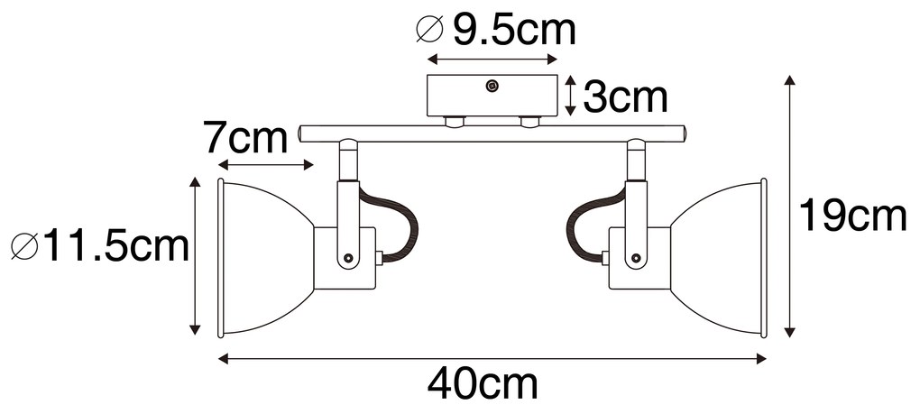 Ipari reflektor fekete fával, dönthető, 2 lámpás - Tommy