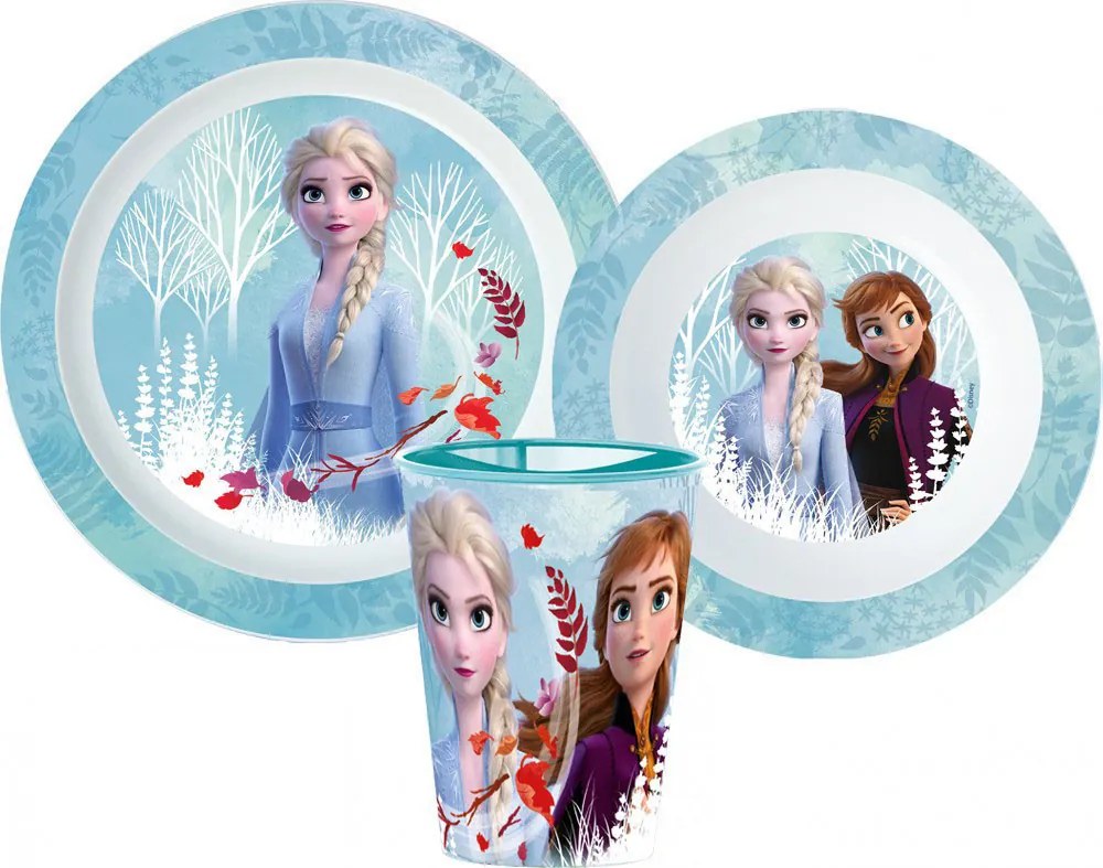 Disney Jégvarázs Blue Forest étkészlet, micro műanyag szett, pohárral 260 ml