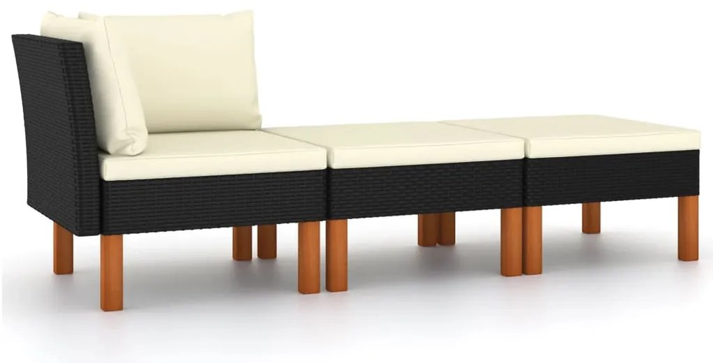 3 részes polyrattan és tömör eukaliptuszfa kerti ülőgarnitúra
