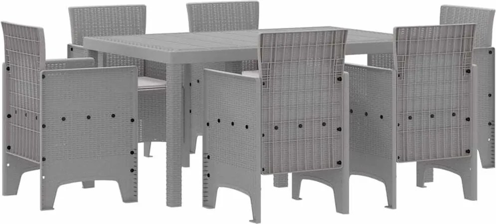 vidaXL Kert étkező szett 7 pcs Világosszürke Polt rattan