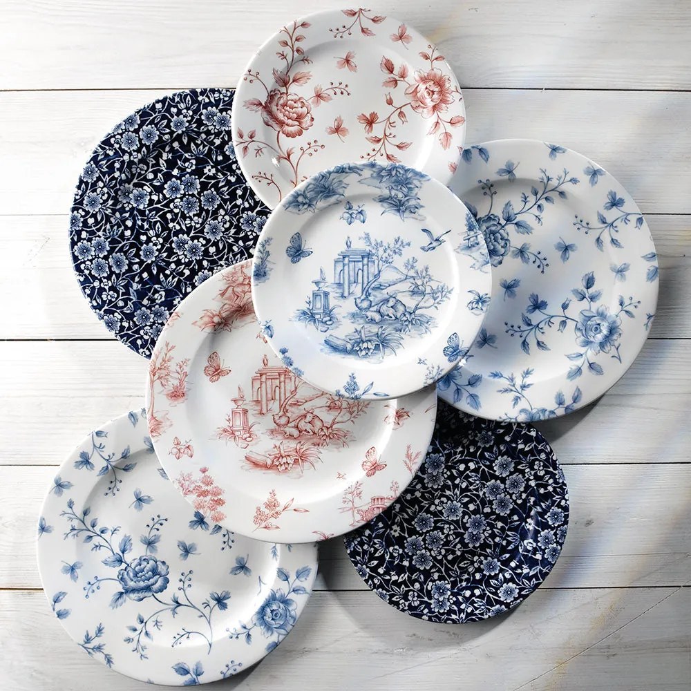 Churchill Vintage Prints fehér piros virágos porcelán peremes nagy tányér 30.5 cm