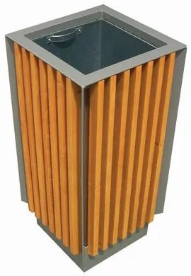 Manutan Park Style fém kültéri szemetes kosár fa borítással, térfogata 65 l%