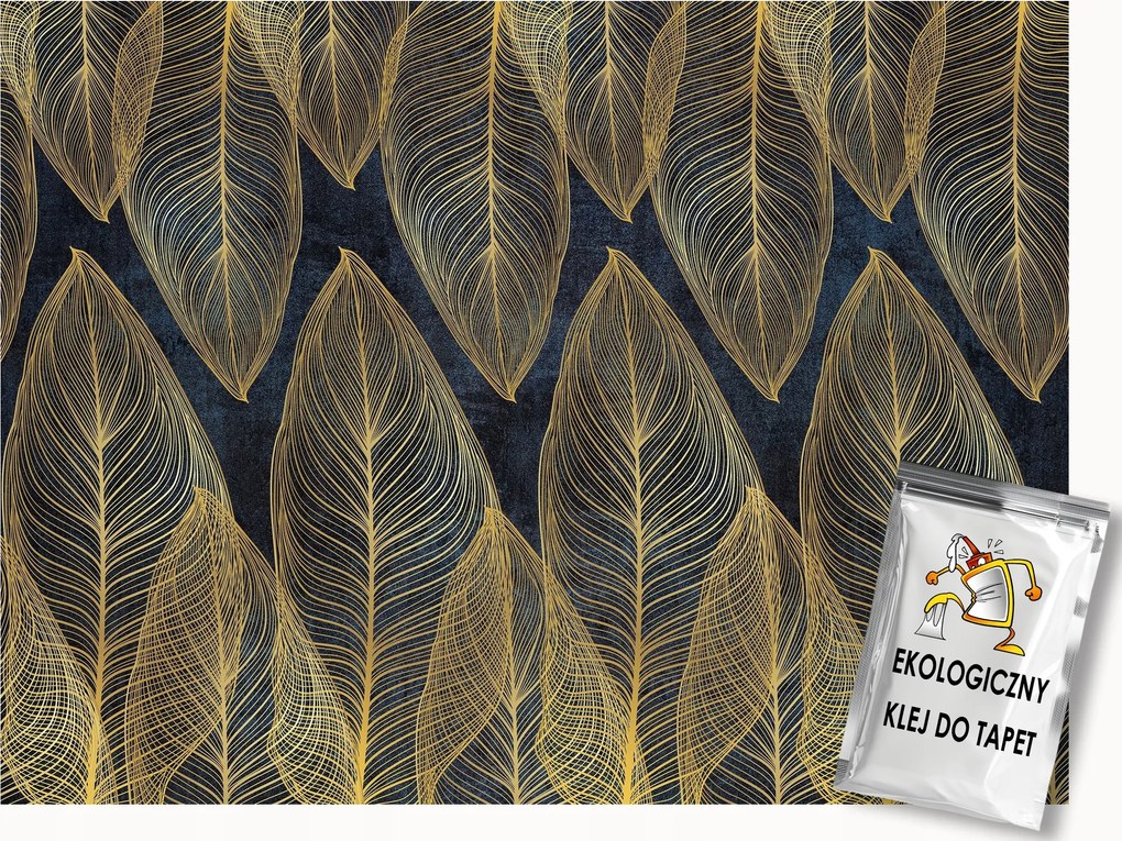Fotótapéta Flizelina Levelek Arany Sötétkék Gold Leaves Loft 150x105 ragasztó