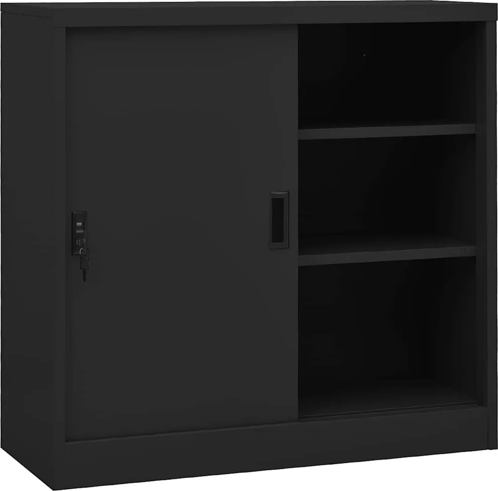 vidaXL antracitszürke acél tolóajtós irodai szekrény 90 x 40 x 90 cm