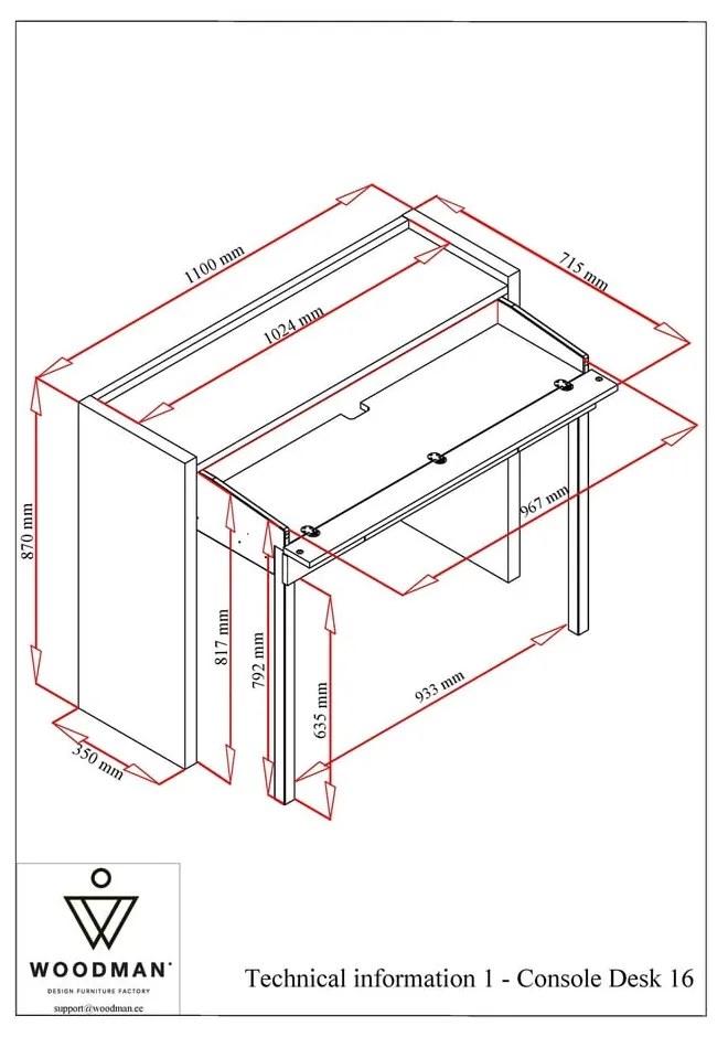 Íróasztal 36x110 cm Mel – Woodman