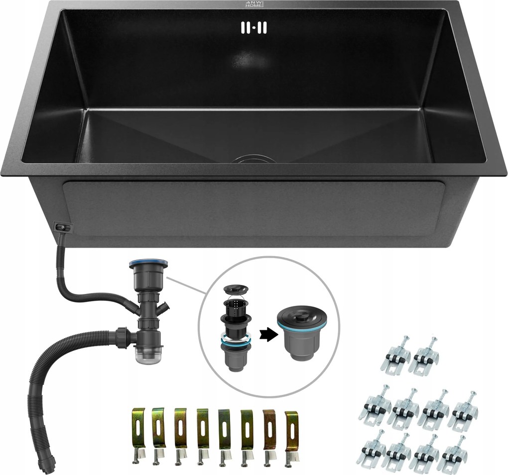 Nano Egymedencés Mosogató Black Grafit Pvd 74x44x22 cm