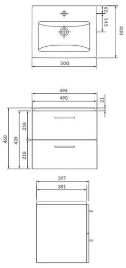 Cersanit S801-146-DSM - LARA COMO fehér fali fürdőszobai szekrény mosdóval