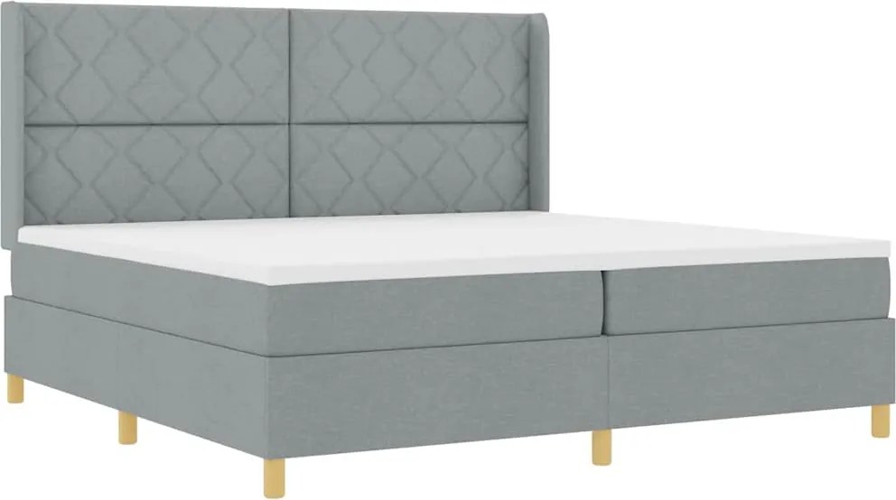 vidaXL Boxrugós ágy matracmal leddel Világosszürke 200 x 200 cm szövet