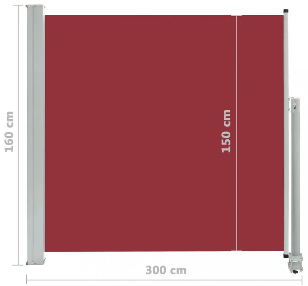 piros behúzható oldalsó terasz napellenző 160 x 300 cm