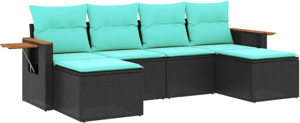 vidaXL 6 részes fekete polyrattan kerti ülőgarnitúra párnával