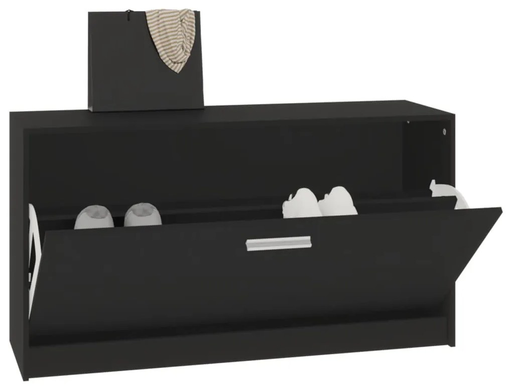fekete szerelt fa cipőtároló pad 80 x 24 x 45 cm