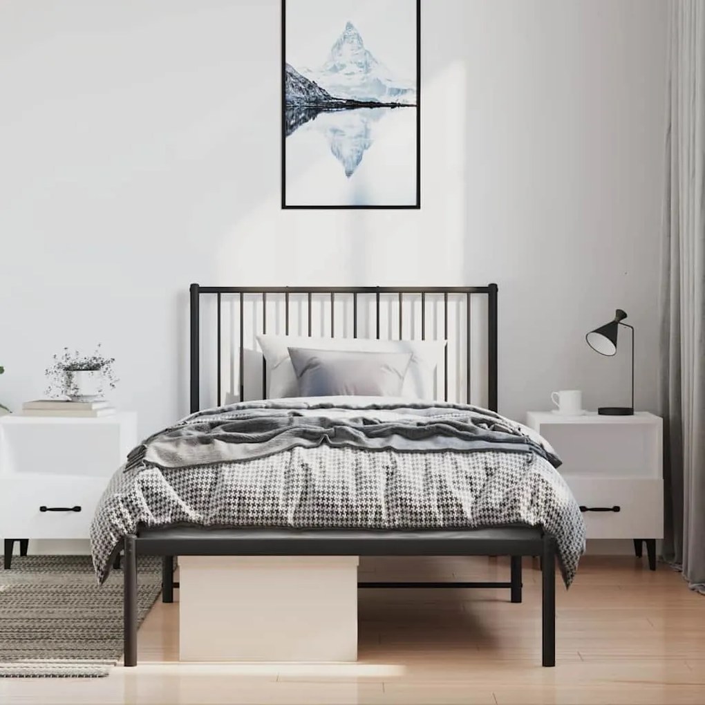 fekete fém ágykeret fejtámlával 100 x 190 cm