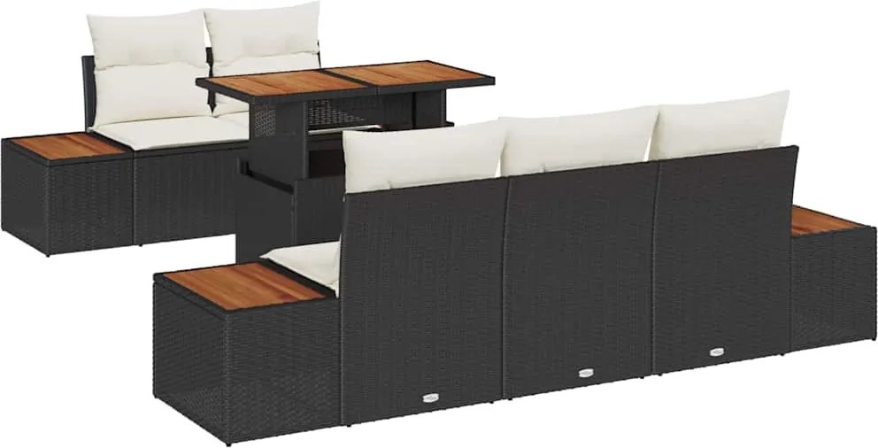 vidaXL Kerti Kanapé Szett tárolóval 6 pcs Fekete Poli rattan