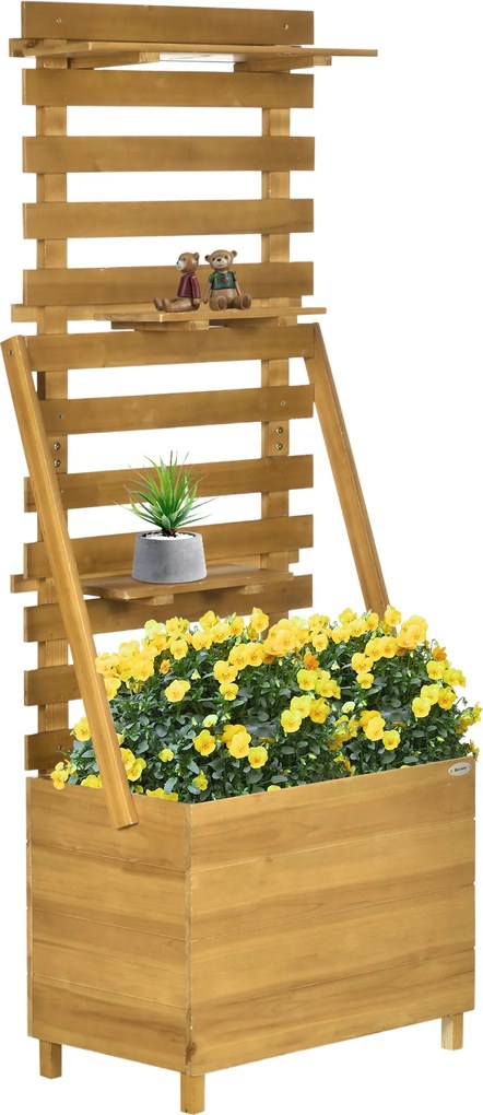 Outsunny Emelt Virágágyás Trellis-szel, Növényládával 3 Polccal, Virágládával Trellis-szel, Mászó Növényekhez, Kert, Terasz, Fából Készült, Barna, 63