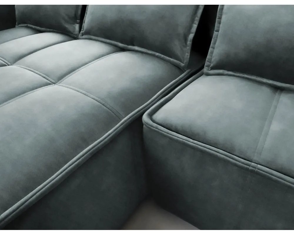 Zöld bársony kinyitható-tárolóhelyes sarokkanapé (bal oldali-heverő résszel) Campo – ELTAP