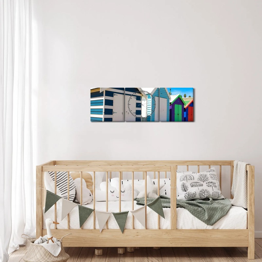Kép - Brighton Beach, Melbourne, Ausztrália (órával) (90x30 cm)