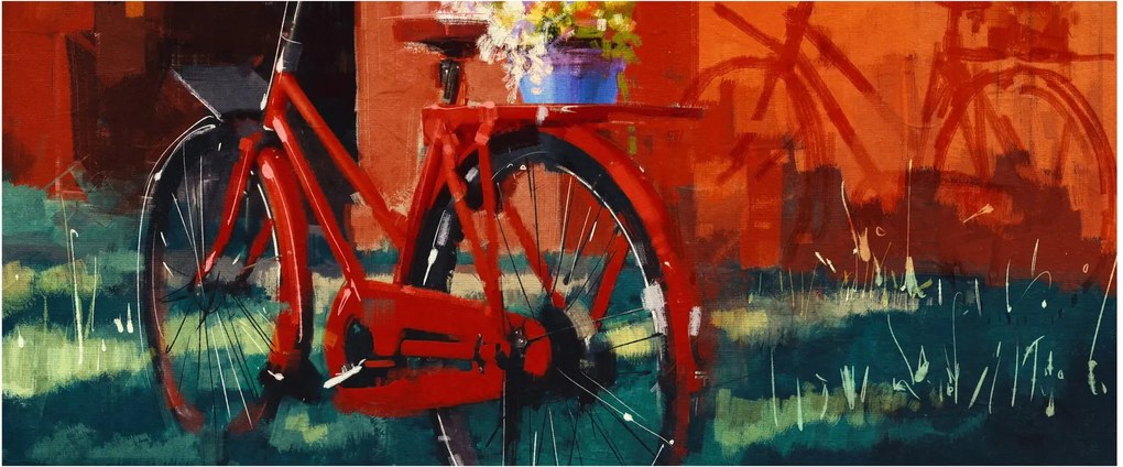 Piros kerék képe, akril festés (120x50 cm)