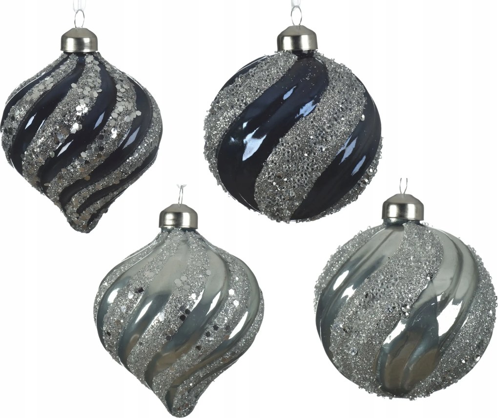 Üveggömb karácsonyfadísz kék csillámos