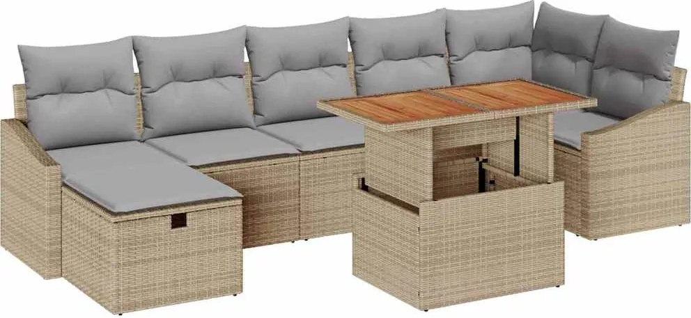 vidaXL Kerti Kanapé Szett 8 pcs Bézs polirattan