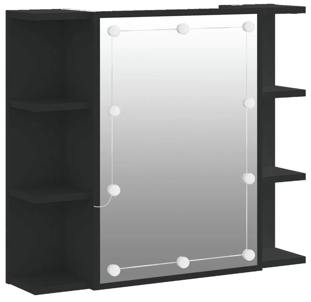 fekete tükrös szekrény LED-ekkel 70 x 16,5 x 60 cm