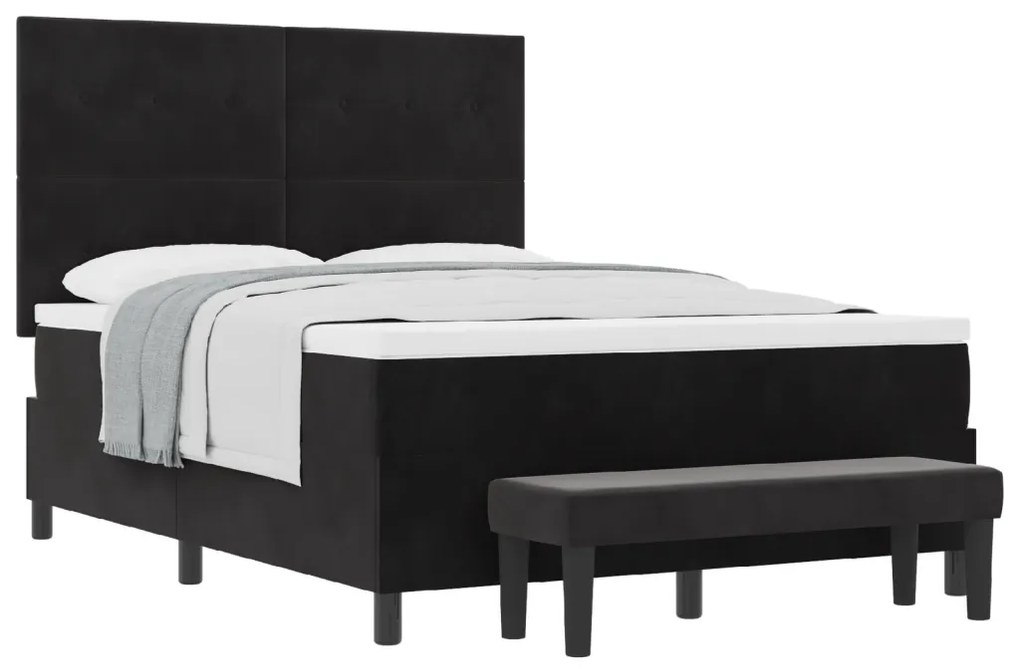 vidaXL Box Spring Ágy Matraccal és Pad Fekete 160x200 cm Bársony