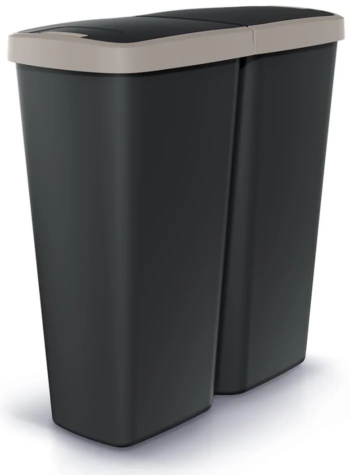 Hulladékgyűjtő DUO fekete, 50 l, barna / fekete