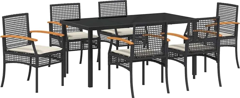 vidaXL Kert étkező szett 7 pcs Fekete polirattan