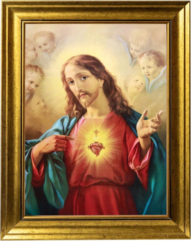 Jézus Szíve Vallásos Kép Arany Díszített Keretben 30X40