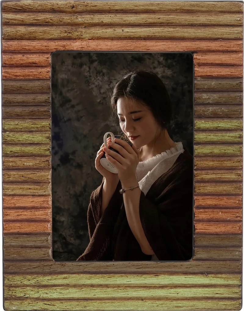 Kerámia zöld-narancs álló képkeret 23cm