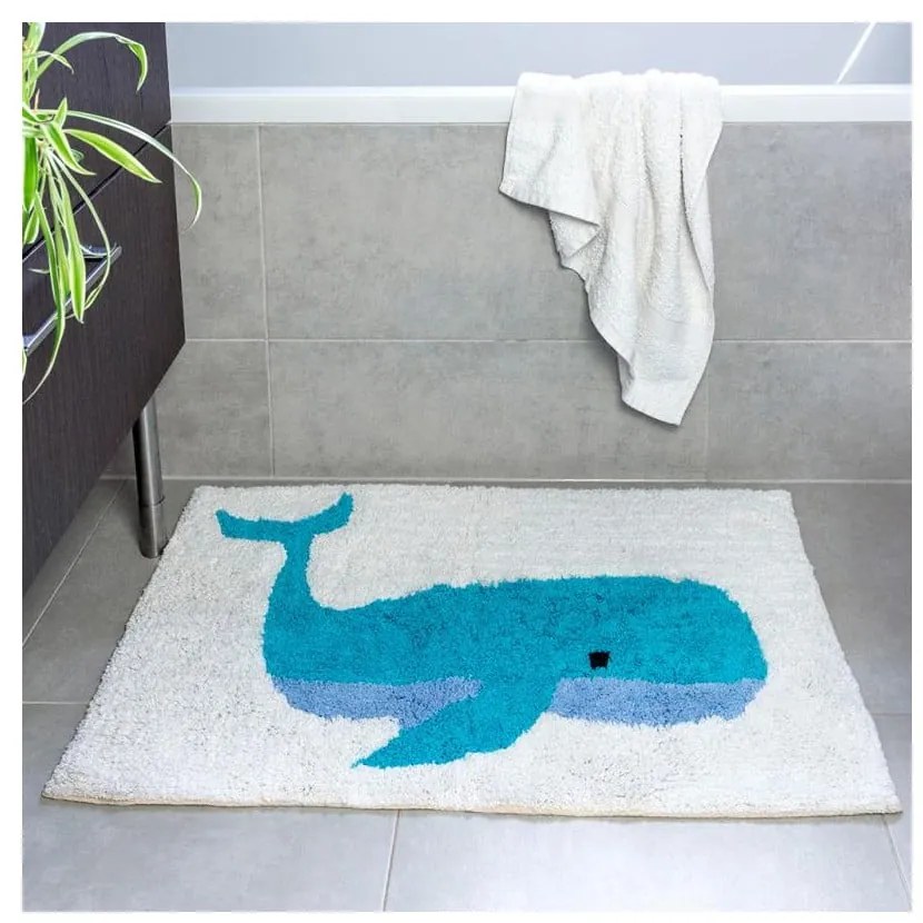 Fehér-kék fürdőszobai kilépő 83x52,5 cm Whale – Rex London
