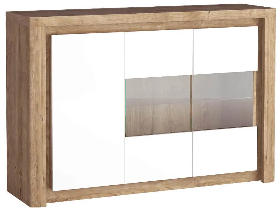 Vitrin Livia 03 (LED világítással) (ribbeck tölgy + fényes fehér). Akció -16%. 1057859