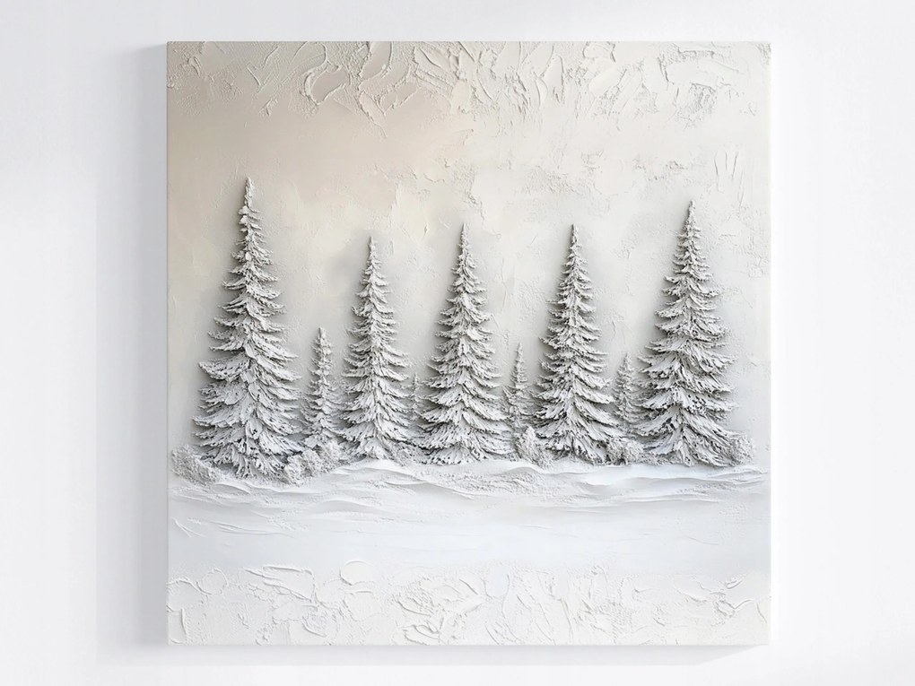 Poszter Szobor Gipsz Erdő Fák Lucfenyők Tél Hó 3D 40x40