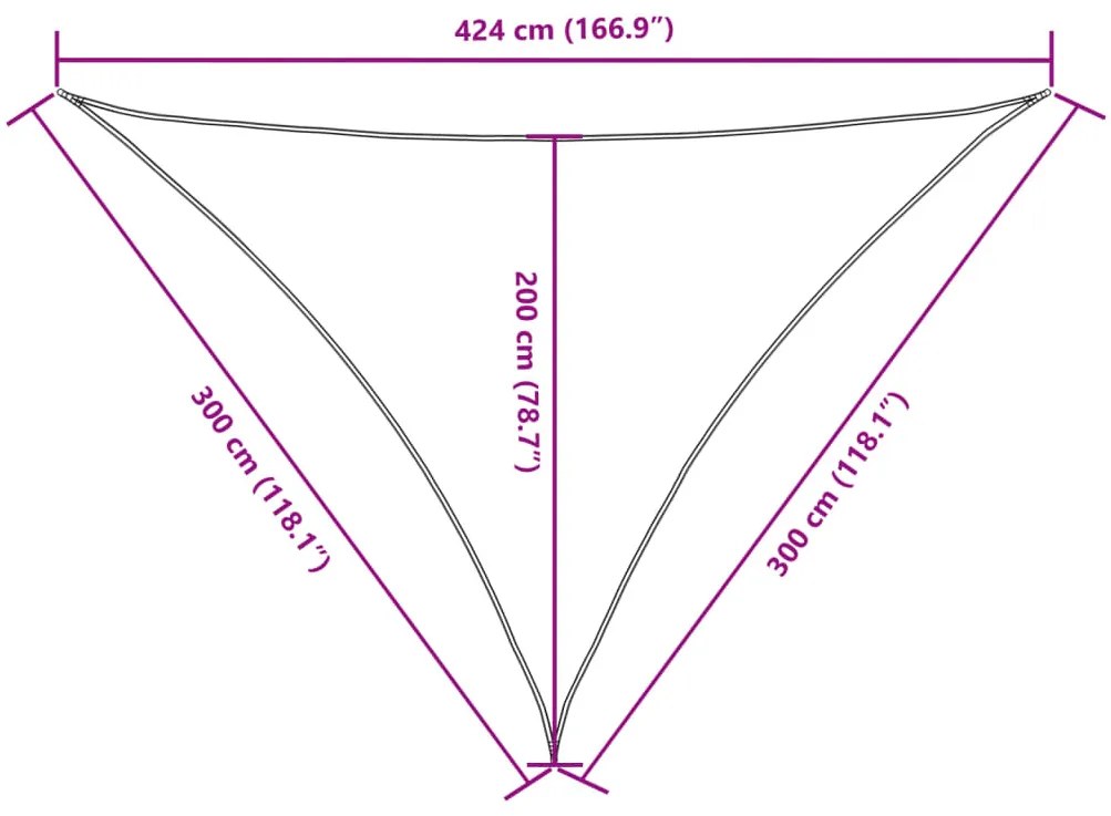 kék háromszög alakú oxford-szövet napvitorla 3 x 3 x 4,24 m