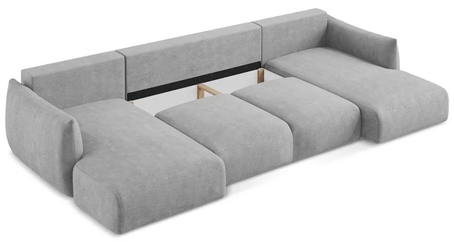 Világosszürke zsenília kinyitható sarokkanapé (U alakú) Leila – Makamii