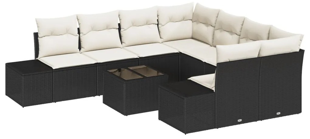 Kerti Kanapé Szett párnával 9 pcs Fekete polirattan