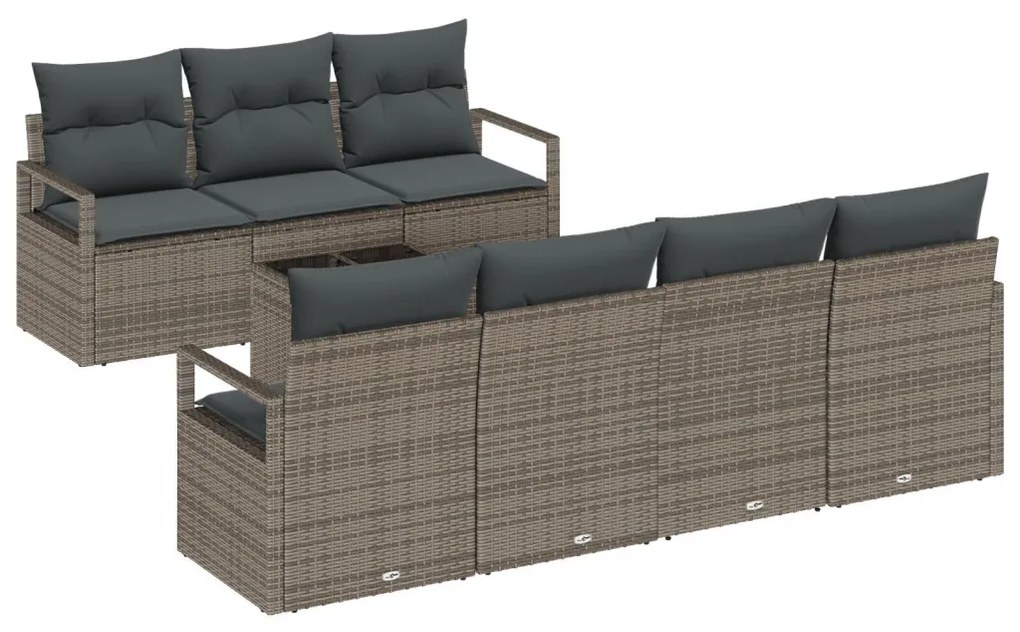8 darabos kerti kanapészett párnákkal, szürke poli rattan, 2-fős kerti kanapé tárolóval és párnákkal, szürke poli rattan