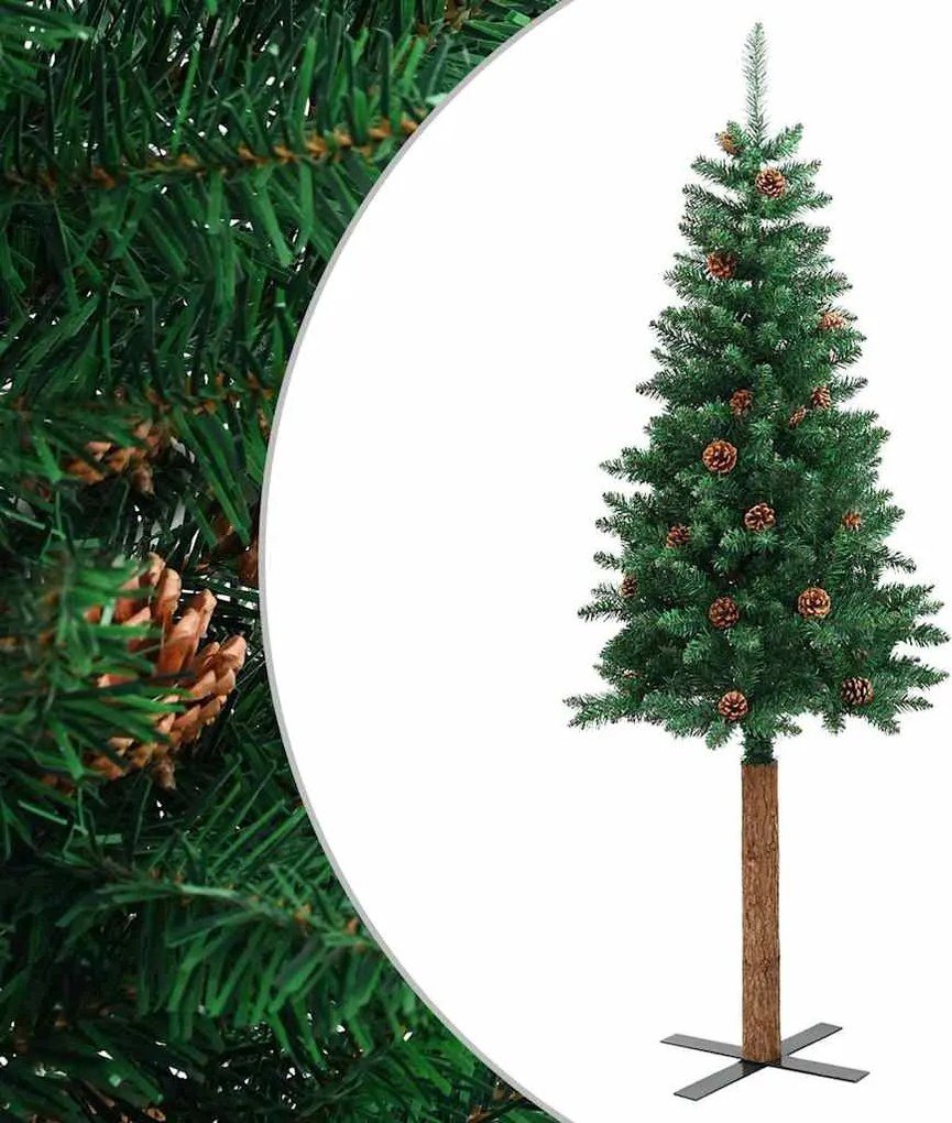 vidaXL zöld PVC vékony karácsonyfa valódi fával és tobozzal 150 cm